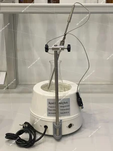 Front view of AELAB HJ-6 Magnetic Stirring Heating Mantle with flask and temperature probe