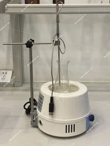 Side view of AELAB HJ-6 Heating Mantle highlighting the temperature probe and flask