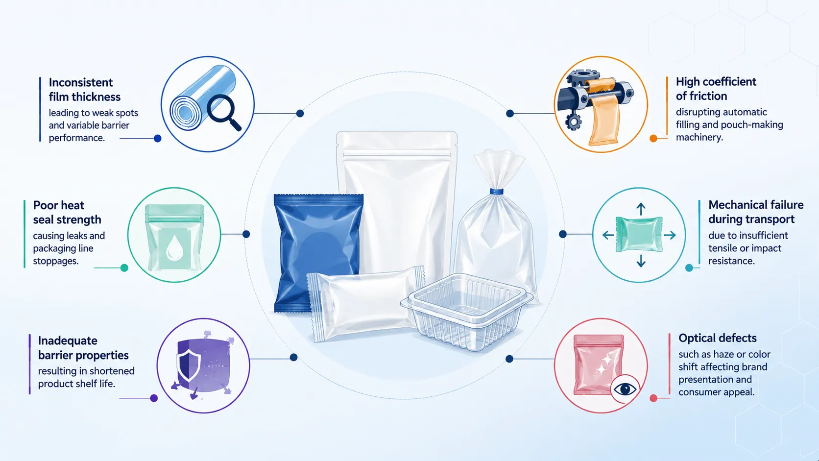 Common plastic packaging quality control challenges infographic