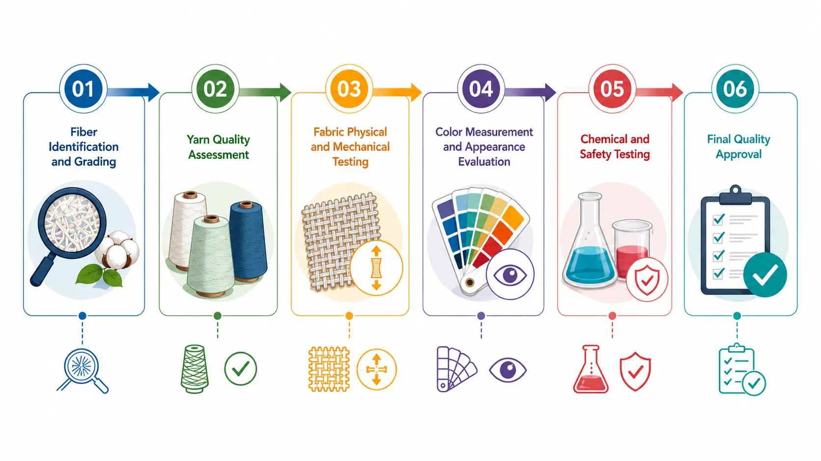 Textile quality control workflow infographic