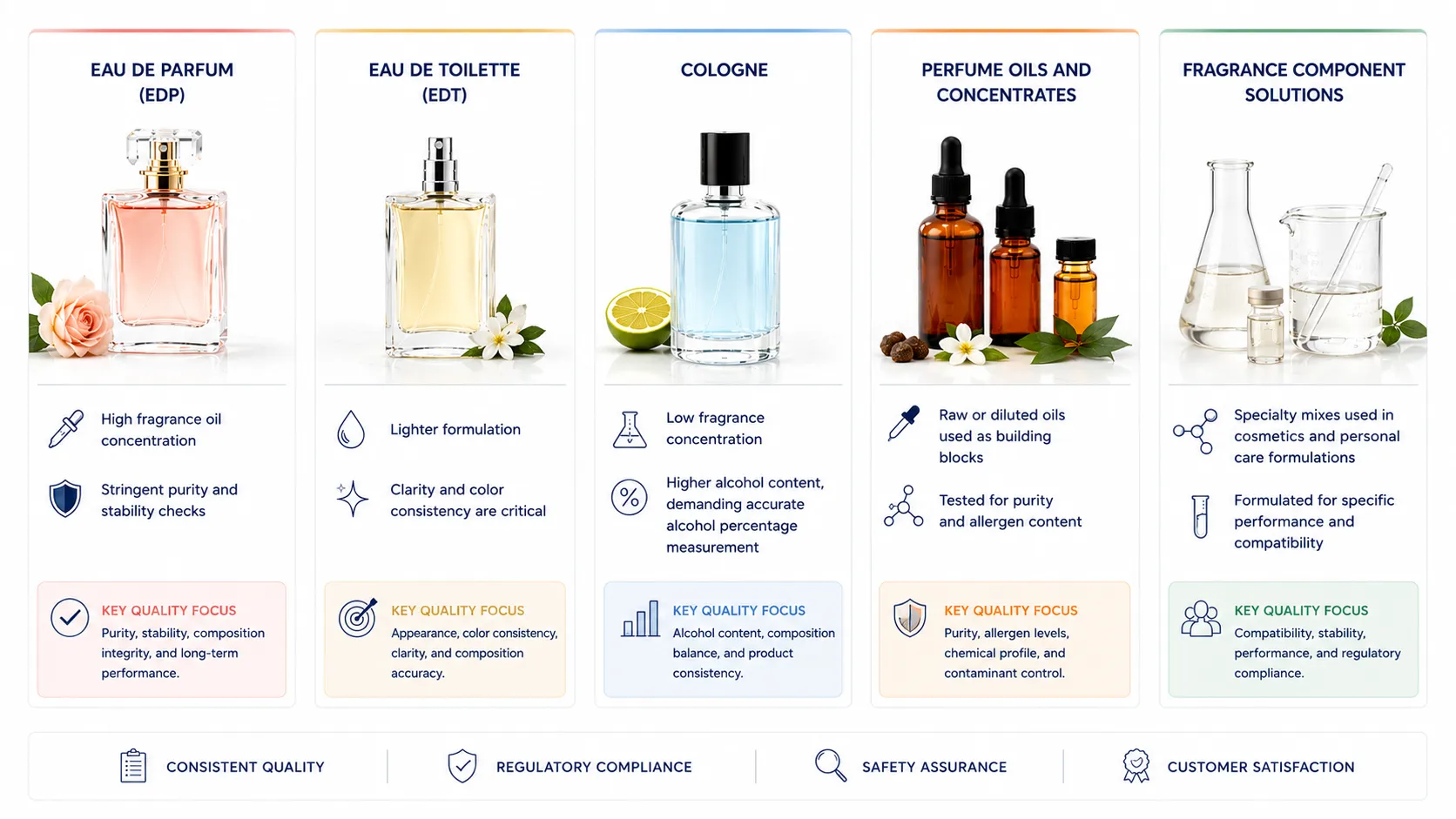Infographic showing main perfume product types and fragrance applications.