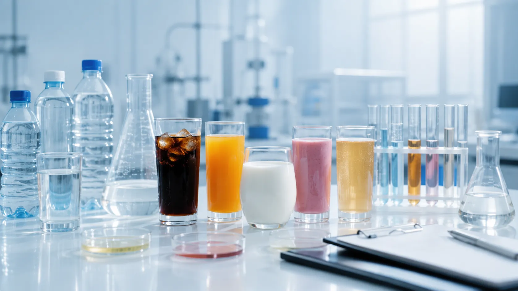 AELAB Beverage testing laboratory equipment including pH meter, refractometer, and carbonation tester for quality control