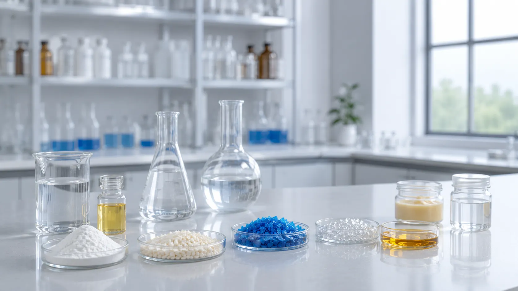 Specialty chemical testing methods and instruments concept showing laboratory equipment and quality control elements AELAB