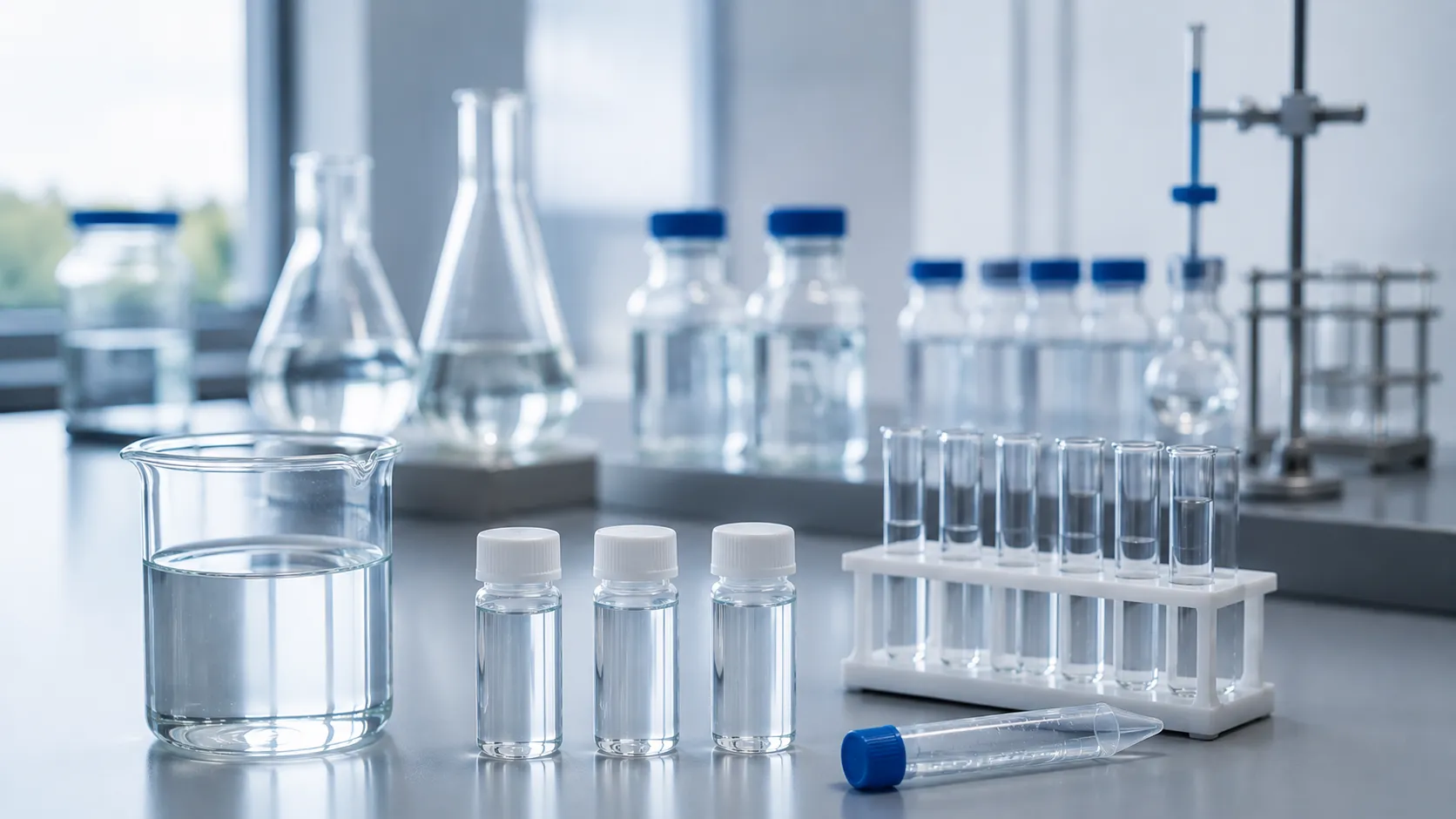 Laboratory equipment for heavy metal analysis in water including spectrometer and sample preparation tools in a clean lab environment.